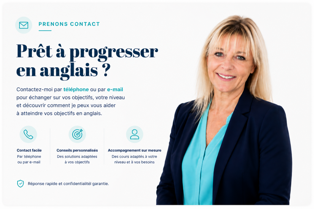 Contactez une professeure d'anglais britannique pour des cours personnalisés en Charente ou en ligne.